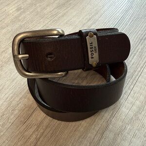 Fossil Dark Brown Leather Brushed Silver Buckle Belt M